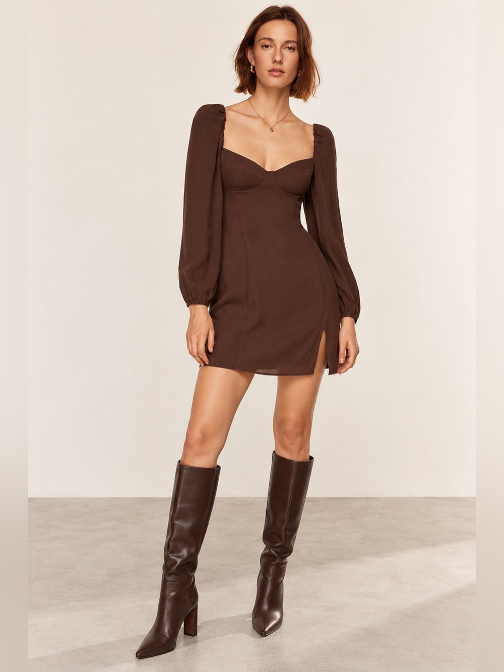 Wilfred Novella Dress Size 4 Rich Mocha Brown Long Sleeve Mini Dress NWT